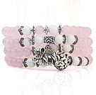 Wholesale Lovely Multilayer Round Pink Candy Jade And White Porcelain Beads Stretch Bangle Bracelet With Tibet Silver Elephant Charms