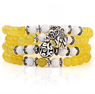 Wholesale Lovely Multilayer Round Yellow Candy Jade And White Porcelain Beads Stretch Bangle Bracelet With Tibet Silver Elephant Charms