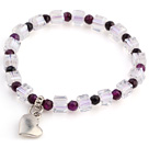 Lovely kasvot pyöreät Purple Akaatti And White Square kristalli helmiä Heart Charm