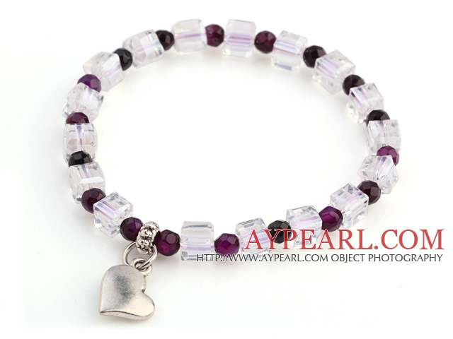 Lovely kasvot pyöreät Purple Akaatti And White Square kristalli helmiä Heart Charm