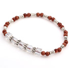 Nice Round Goldstone And White Square Crystal Beads Charm Bracelet