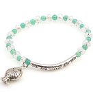 Nice Round Green Agate And Faceted Round White Crystal Beads Bracelet With Tube Fish Charms