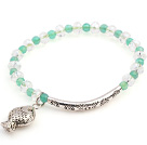 Wholesale Nice Round Green Agate And Faceted Round White Crystal Beads Bracelet With Tube Fish Charms