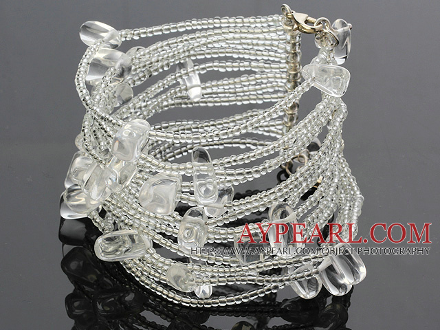 Mode multicouche blanc cristal et de perles en verre de câble Wrap bracelet de bracelet avec fermoir