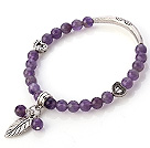 Fashion Round Amethyst Beaded Bracelet With Tibet Silver Tube Heart And Leaf Charm Accessories