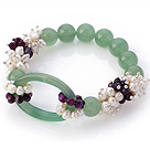 New Design Cluster White Pearl Faceted Purple Agate And Round Hollow Aventurine Link Connection Stretch Bracelet