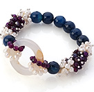 Neue Design- Cluster White Pearl und facettierte ringsum Lila Blau Und Hollow White Agate Link Connection elastische Armband