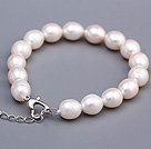 Lovely 9-10mm White Rice Shape Freshwater Pearl Beaded Bracelet With Heart Clasp