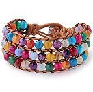 Hübsche handgeknüpft Multilayer facettierte ringsum Bunte Agate Brown Leather Wrap Bracelet