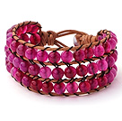 Hübsche handgeknüpft Multilayer 6mm Rose Agate Brown Leather Wrap Bracelet