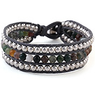 Mode 4mm handknuten Multilayer runda färgglada indiska agat och Silver Pärlor Leather Wrap Bracelet