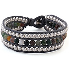 Fashion 4mm handgeknüpft Multilayer Runde Bunte indische Achat und Silber Perlen Leder Wickelarmband