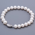 Fashion 8 - 9mm Natural White Freshwater Pearl pärlstav armband med särskild Lås