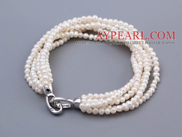 Classic Multi Strands 3 - 3.5mm Natural Sällsynta Mini White Freshwater Pearl pärlstav armband