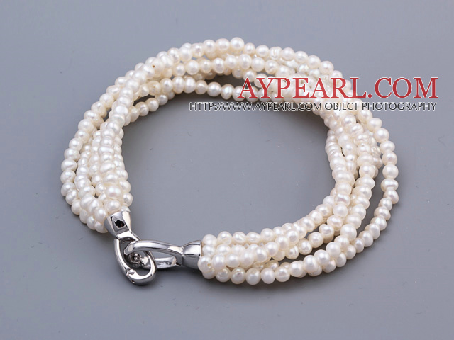 Classic Multi Strands 3 - 3.5mm Natural Rare Mini hvit ferskvannsperle Beaded armbånd