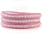 Fashion 4mm Monikerroksinen Ihmisen valkoinen värikäs Crystal vaaleanpunainen nahka Wrap rannerengas