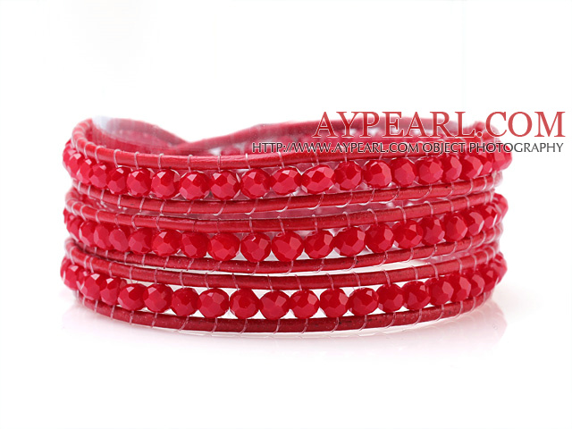 Fashion 4mm Multilayer Künstliche Rose Kristall und Rose Leder Wickelarmband