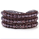 Nice Multilayer Cats Eye Stone And Hand-Knotted Brown Leather Wrap Bracelet