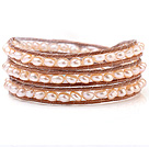 Nice Multilayer Natural 5-6mm Pink Freshwater Pearl And Hand-Knotted Brown Leather Wrap Bracelet
