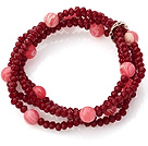 Fashion Multilayer Red Jade-Like Crystal And Round Stone Elastic Bracelet