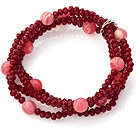 Mode Multilayer Red Jade - Liksom Crystal And Round Sten Elastisk armband