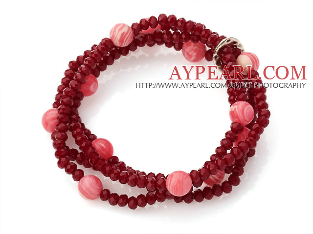 Fashion Multilayer Red Jade -Like Kristall und runden Stein elastisches Armband