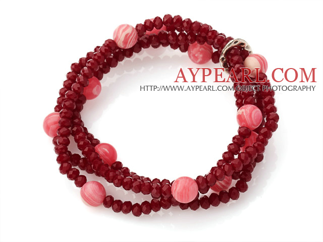 Muoti Monikerroksinen Red Jade - Like Crystal And Round Stone Elastinen rannerengas