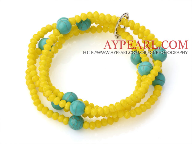 Fashion πολυστρωματικές Κίτρινο Jade -Like κρύσταλλο And Round Πράσινο Τυρκουάζ Ελαστική βραχιόλι