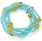 Fashion Multilayer Blue Jade-Like Crystal And Round Yellow Agate Elastic Bracelet