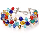 Fashion Three Strands Multi Colorful Crystal Wired Crochet Bangle Bracelet