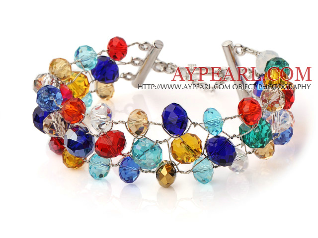 Mote Tre Strands Multi Fargerike Crystal Wired Hekle Bangle Bracelet