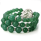 Fashion Multilayer Round Aventurine Beaded Bangle Bracelet With Oval Stone Clasp