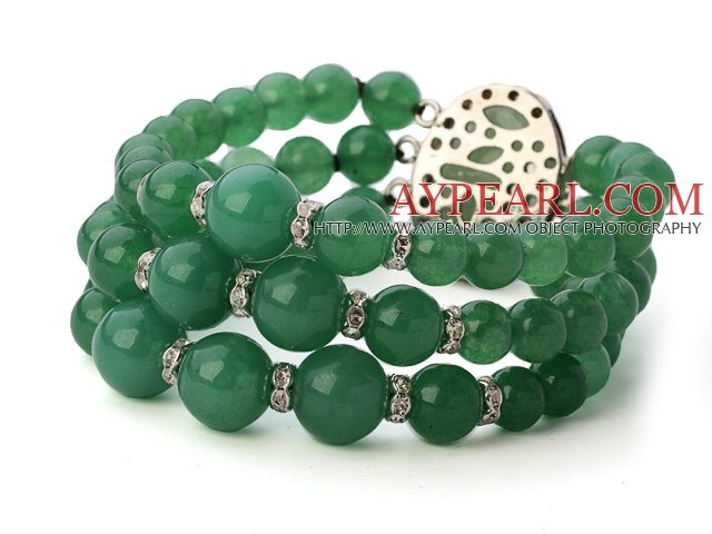 Fashion Multilayer Round Aventurine Beaded Bangle Bracelet With Oval Stone Clasp