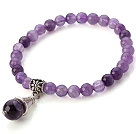 Wholesale Fashion Simple Style Round Amethyst Elastic Bracelet With Tube Flower Charm Pendant