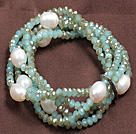 Fashion Multilayer Natural White Freshwater Pearl And Jade Like Crystal Stretch Bracelet