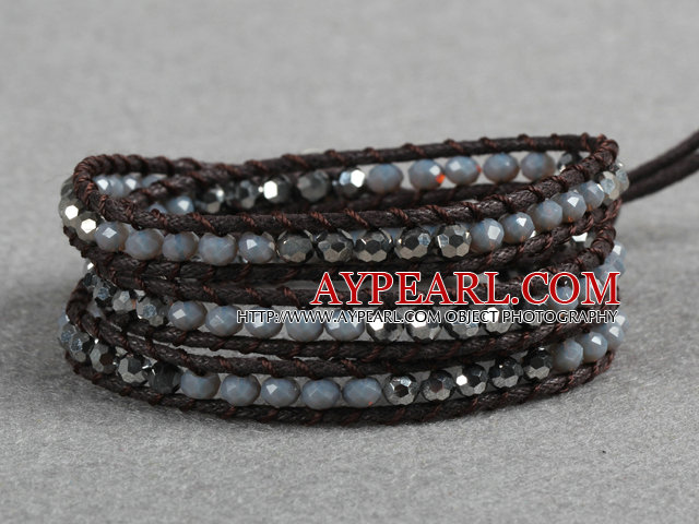 Fashion Style Gray Series Crystal Beads Three Times Wrap Bangle Bracelet