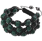 Discount Popular Multilayer Blackish Green Round Polymer Clay Rhinestone And Braided Black Drawstring Bracelet