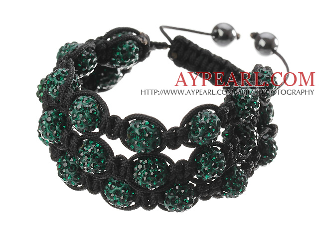 Populaire multicouche vert noirâtre ronde d'argile de polymère strass et tressé noir Bracelet cordon