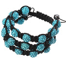 Popular Multilayer Blue Round Polymer Clay Rhinestone And Braided Black Drawstring Bracelet