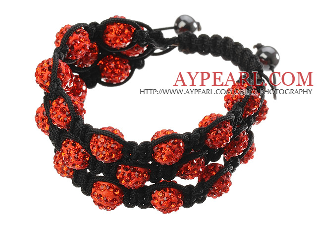 Populaire multicouche orange ronde d'argile de polymère strass et tressé noir Bracelet cordon