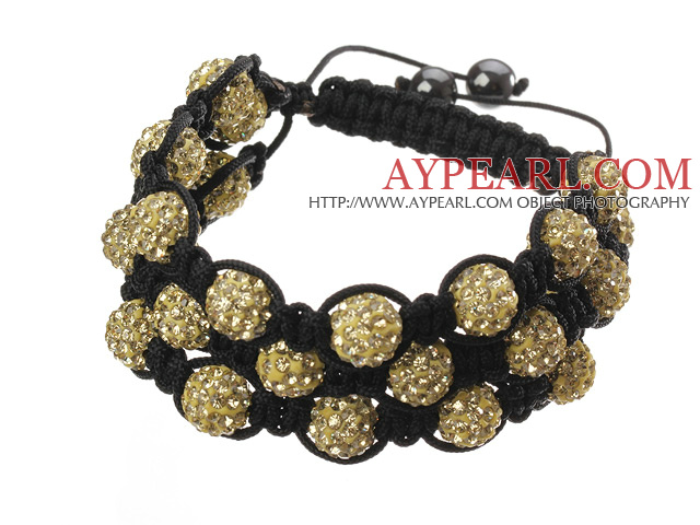 Populaire multicouche terreux rond jaune de la pâte polymère strass et tressé noir Bracelet cordon