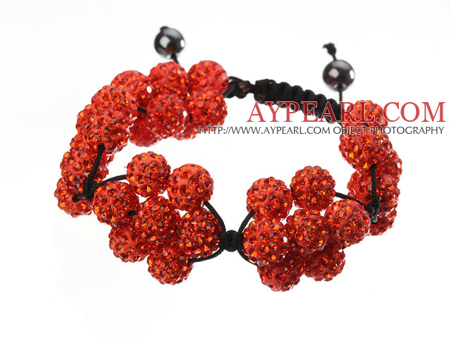 D'Orange ronde d'argile de polymère strass Cinq Combinaison Fleurs Et tressé noir Bracelet cordon