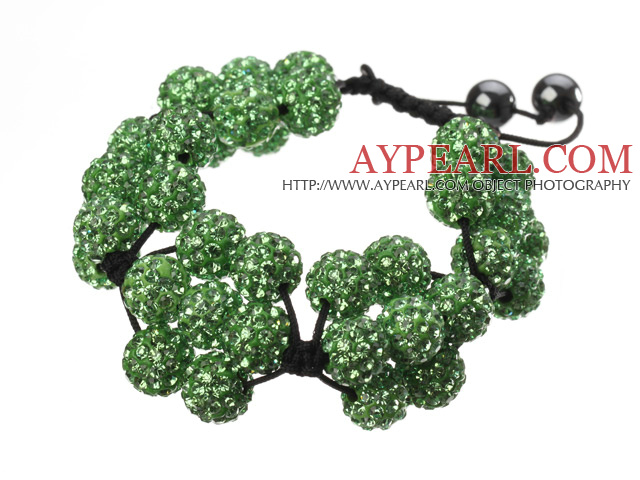 Vert populaire ronde d'argile de polymère strass Cinq Combinaison Fleurs Et tressé noir Bracelet cordon