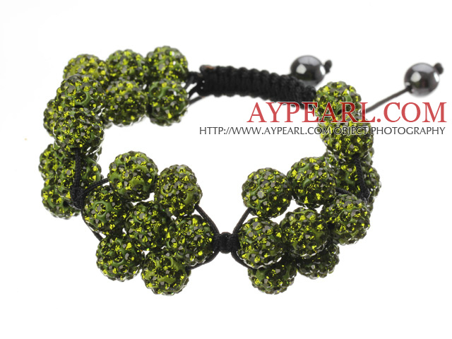 Populaire Jaune Olive ronde d'argile de polymère strass Cinq Combinaison Fleurs Et tressé noir Bracelet cordon