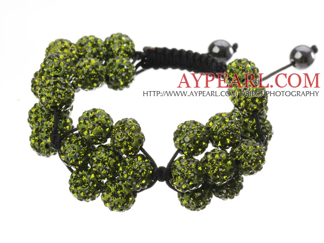 Popular Yellow Olive Round Polymer Clay Rhinestone Five Combination Flowers And Braided Black Drawstring Bracelet