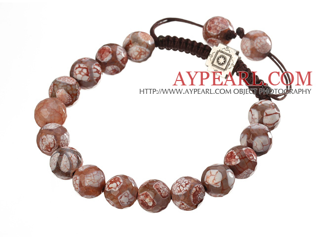 Fashion 10mm Mixed Color Hand-painted Round Agate And Braided Brown Drawstring Bracelet