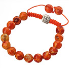 Fashion 10mm Orange Series Hand-painted Round Agate And Braided Drawstring Bracelet