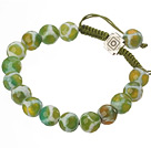 Fashion 10mm Green White Hand-painted Round Agate Drawstring Bracelet