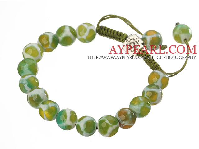 Fashion 10mm Green White Hand-painted Round Agate Drawstring Bracelet