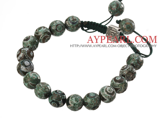 Fashion 10mm Mixed Color Hand-painted Round Agate And Braided Green Drawstring Bracelet